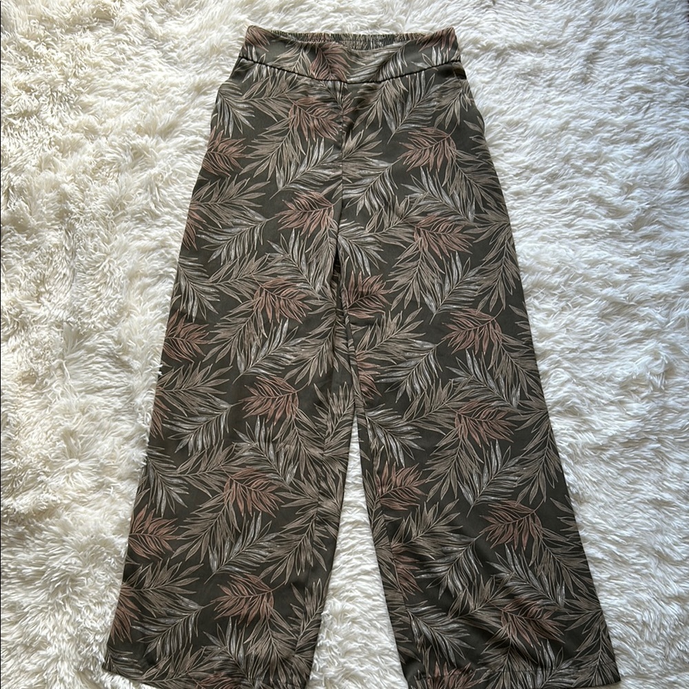 a new day Green and Brown Wide Leg Pants with Tropical Print